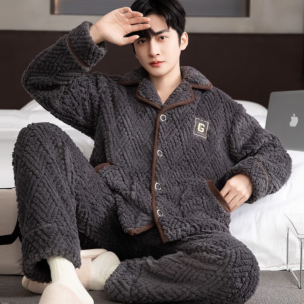 全棉时代【断码】冬季睡衣男士新款加绒加厚珊瑚绒中青年法兰绒家居
