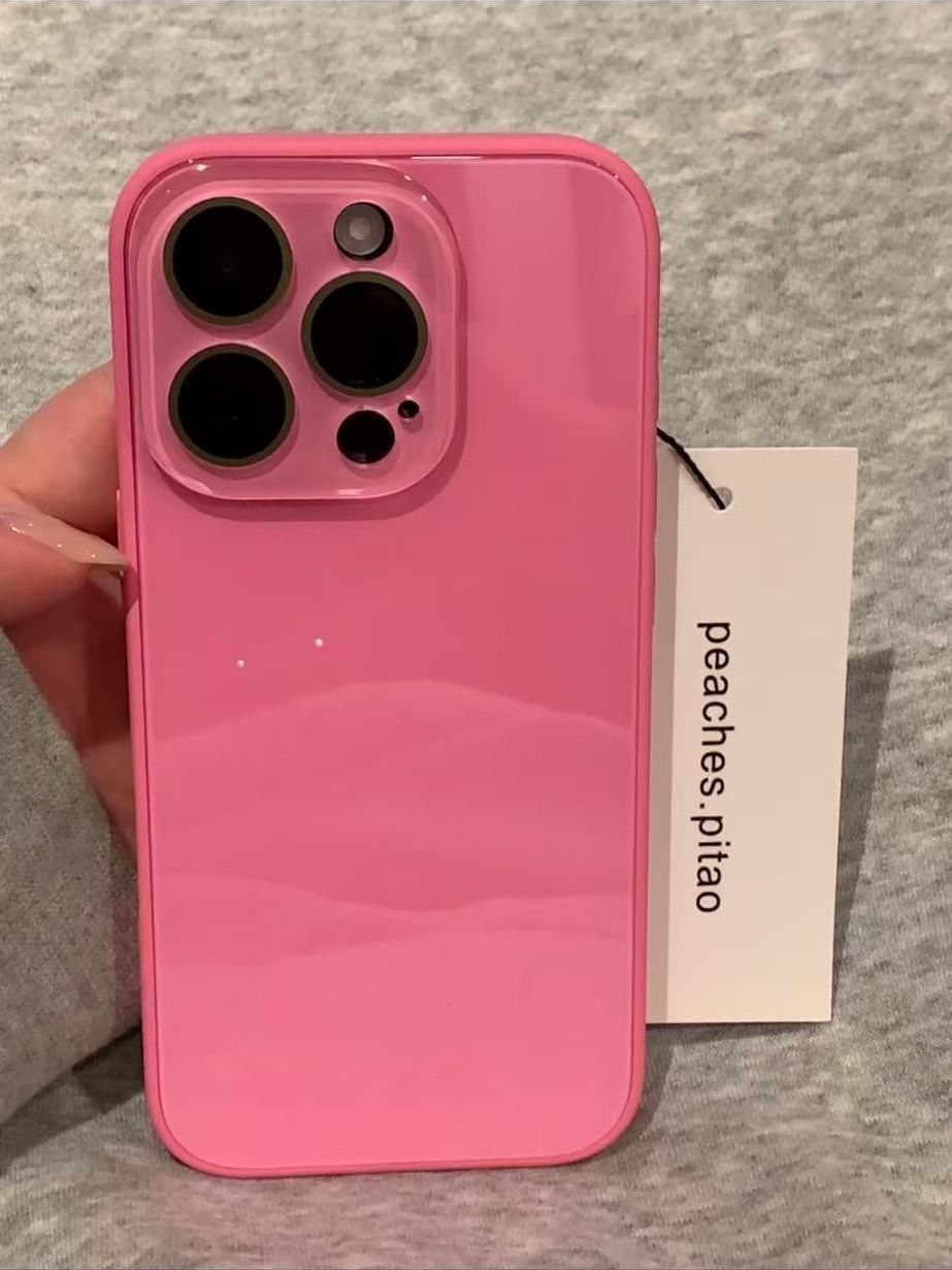 简约蔷薇粉玻璃自带镜头膜适用iPhone16Promax苹果15手机壳13/17