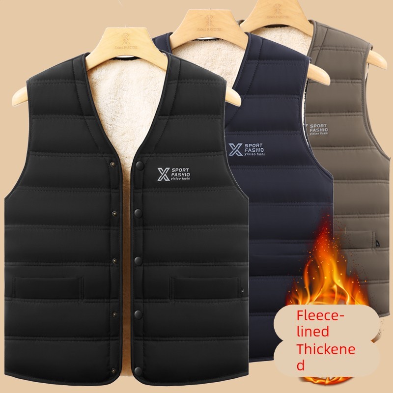 冬季羊羔绒马甲男加厚休闲马夹宽松大码加绒背心中老年爸爸棉坎肩