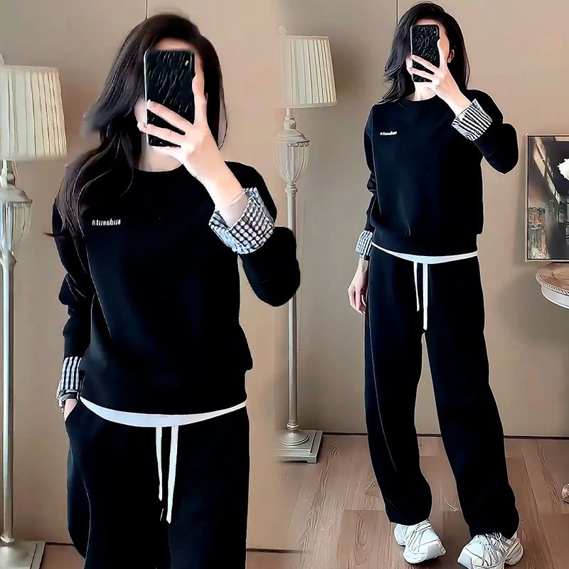 200斤微胖mm休闲套装女士大码显瘦洋气质遮肉运动服两件套6088