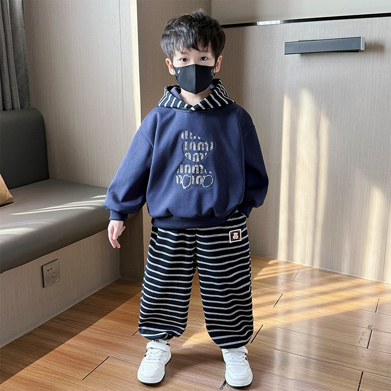 男童连帽卫衣套装春秋款2025新款儿童秋装宝宝秋季可爱长袖两件套