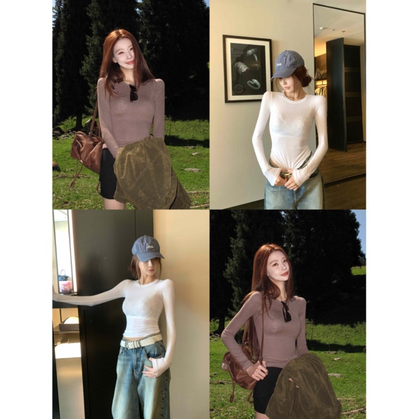 【裸感打底】3色！修身显瘦纸片人圆领长袖打底T恤