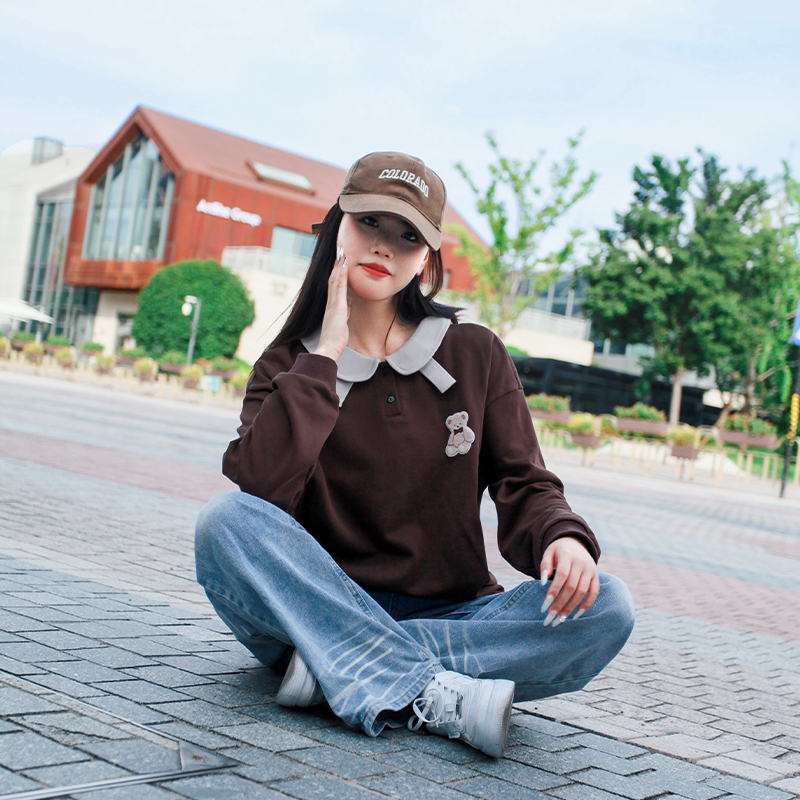 芙希鹿薄款青少女上衣宽松长袖翻领卫衣学生常规百搭ins