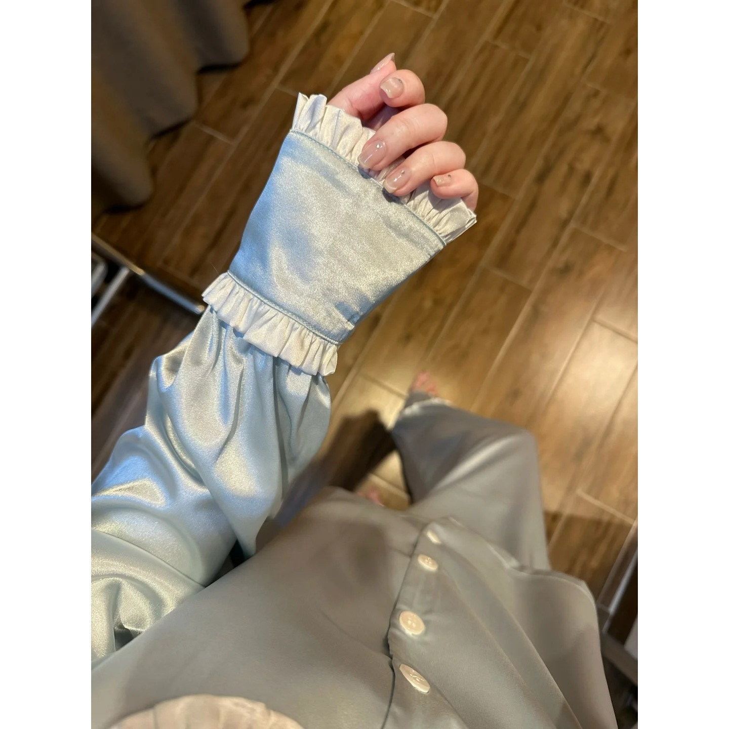 【性感花边】少女纯色长袖睡衣女春秋季宽松长裤大码套装外穿家居服