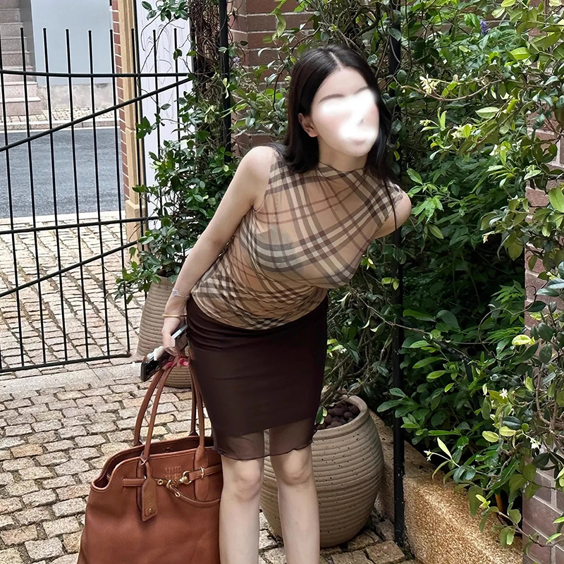 夏季复古半高领薄款无袖背心女辣妹高透内搭打底性感格纹外穿上衣