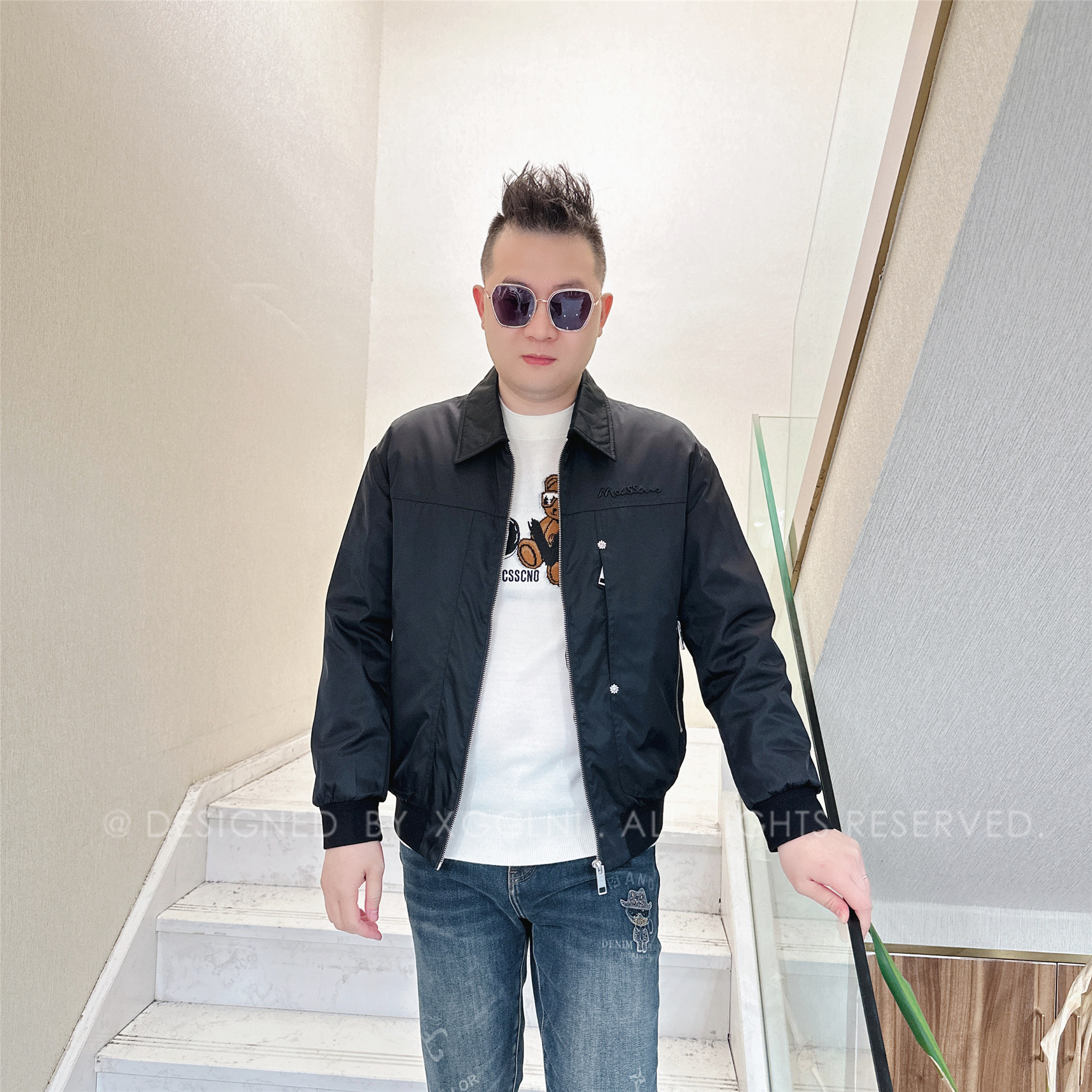 冬季款MOCSS纯色翻领单边拉链男士高档奢侈品男款保暖户外羽绒服