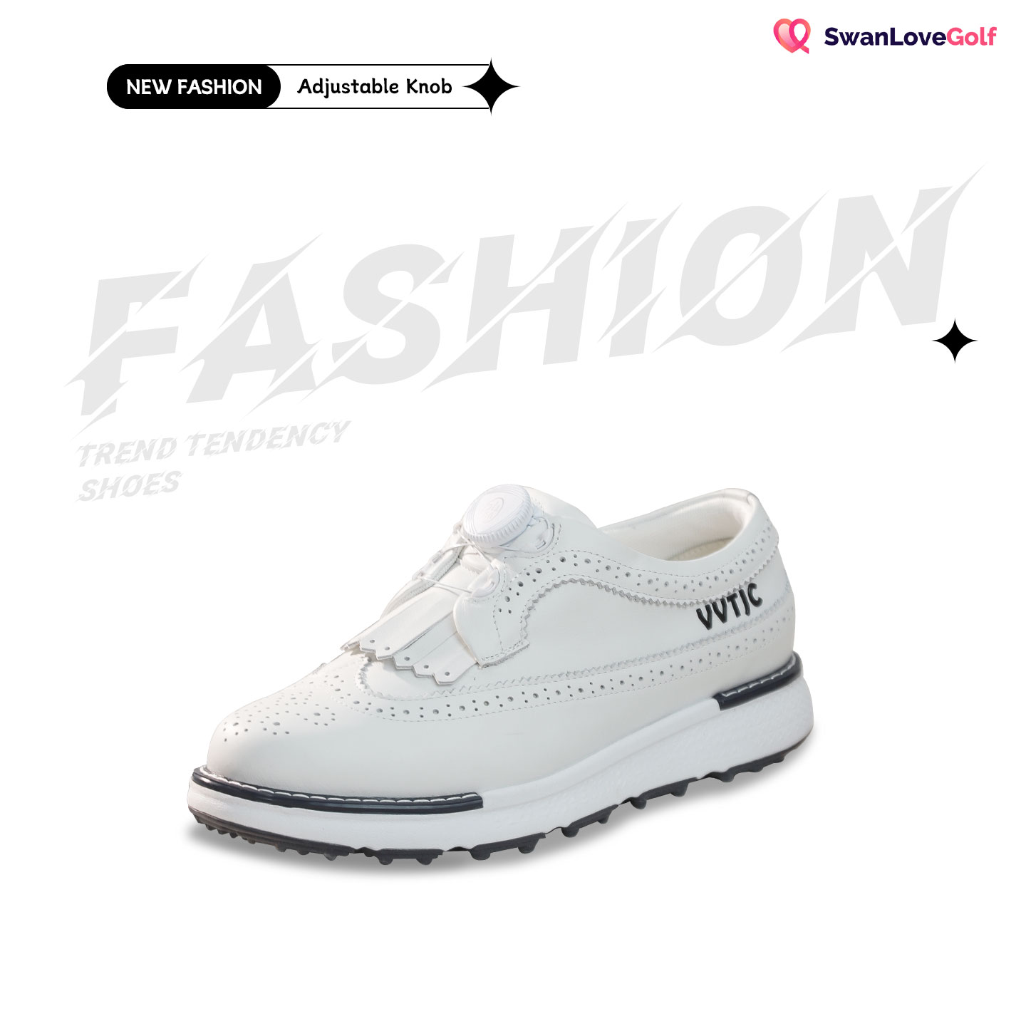 真皮高尔夫鞋子女英伦风流苏内增高撞色旋钮可调节松紧运动球鞋女