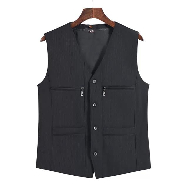 范哲萨中老年马甲男士秋冬薄款西装背心爸爸男中年休闲 背心口袋
