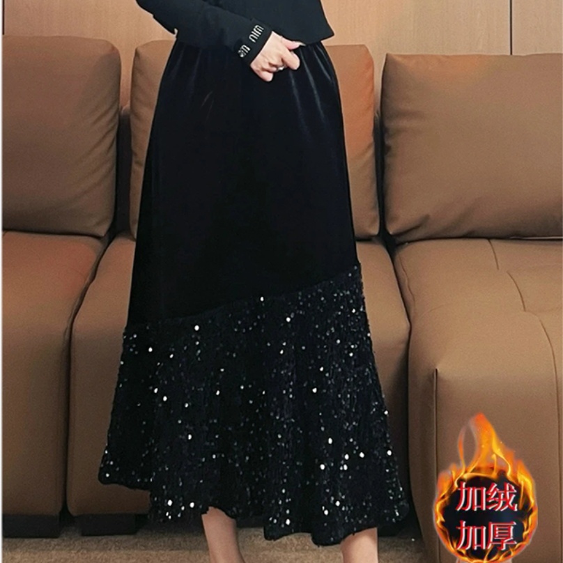 大码女装胖MM秋季新款2025年设计感加厚半身裙中长款亮片裙子