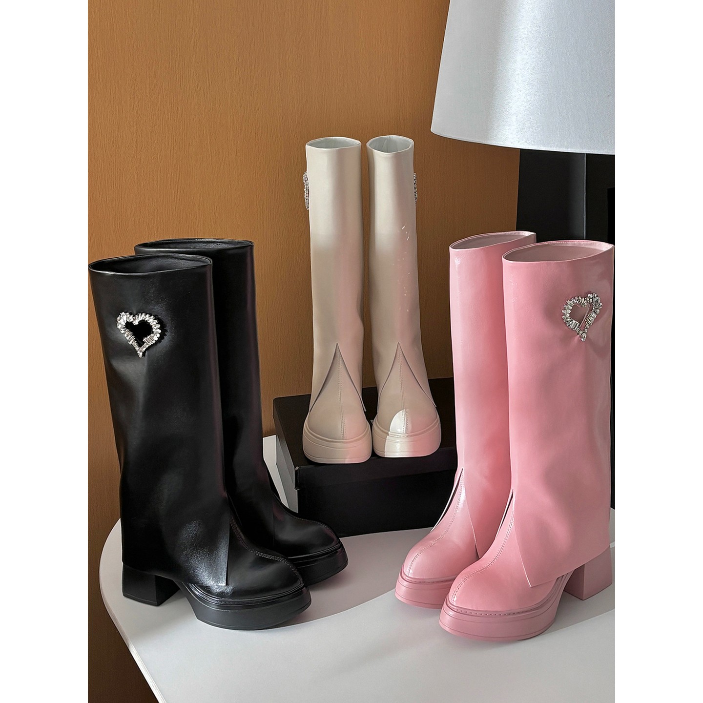 小个子10cm厚底增高粗跟长靴长筒百搭过膝秋冬弹力网红时尚显瘦靴