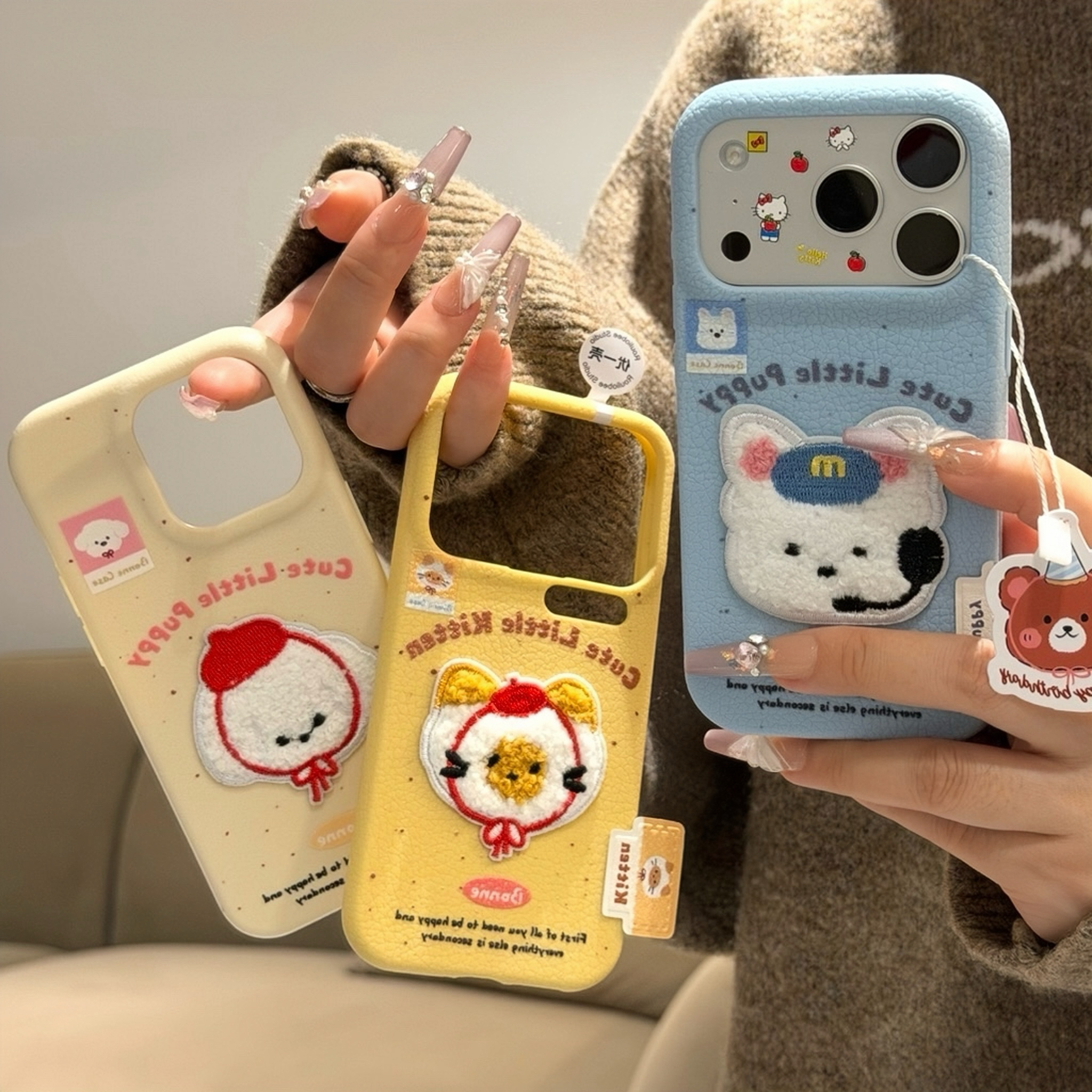 秋冬刺绣小狗标签适用苹果17/16promax手机壳华为P70vivo小米15潮