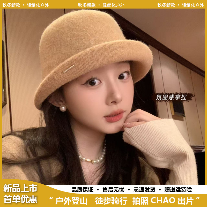 卷边羊毛小礼帽女秋冬款时尚千金帽子显脸小渔夫帽子女盆帽百搭