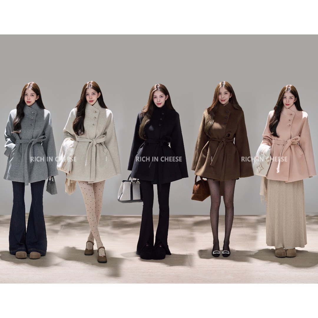 舒胡蕾 冬日旧约 高定设计感立领系带收腰百搭毛呢短外套（含腰带）