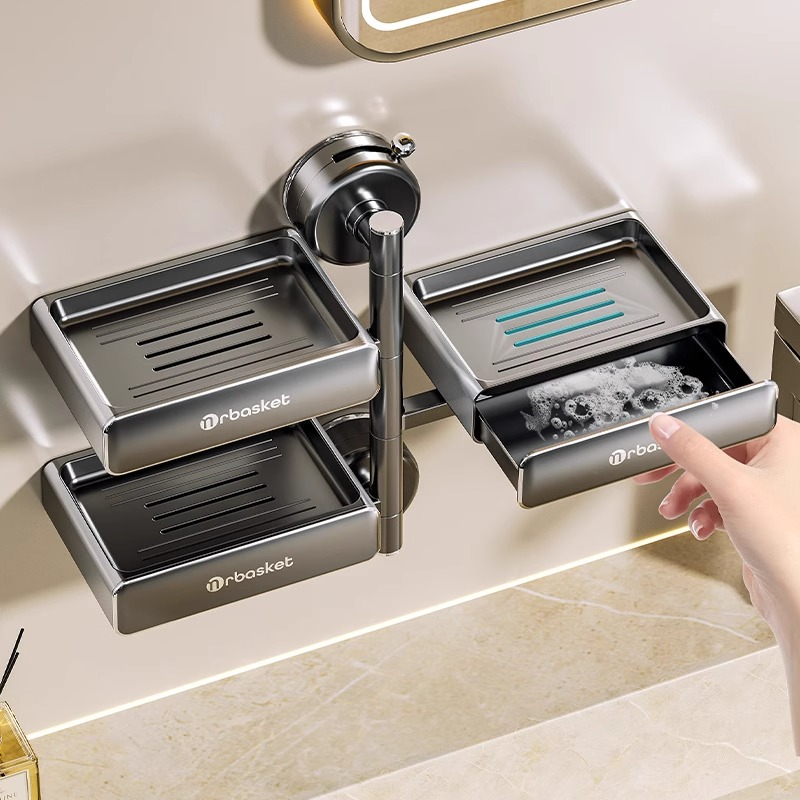 优勤吸盘旋转肥皂盒置物架壁挂式免打孔浴室卫生间收纳沥水香皂盒