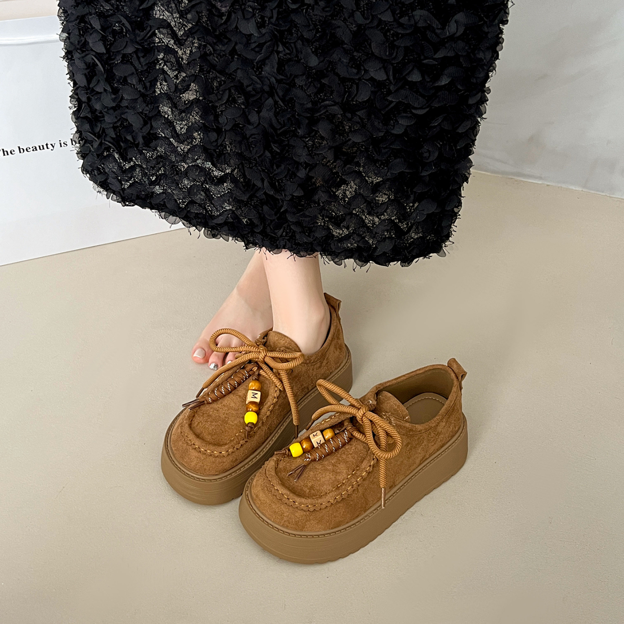 全包勃肯女厚底增高2025秋季新款复古休闲单鞋一脚蹬秋季女鞋