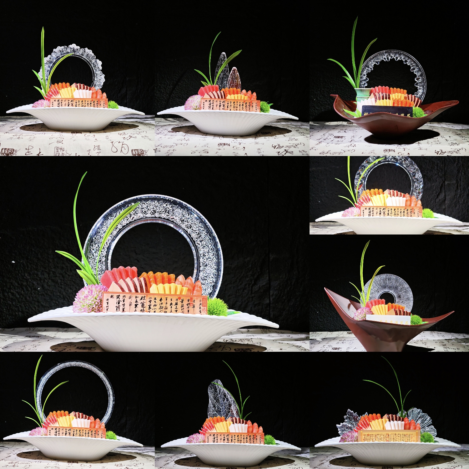 海鲜姿造用品刺身拼盘摆盘装饰品摆件酒店点缀水晶冰川创意盘子