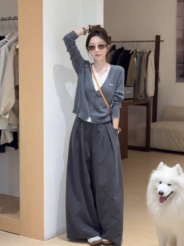 秋日韩系穿搭ootd减龄大方得体一整套女巨好看上衣阔腿裤两件套装