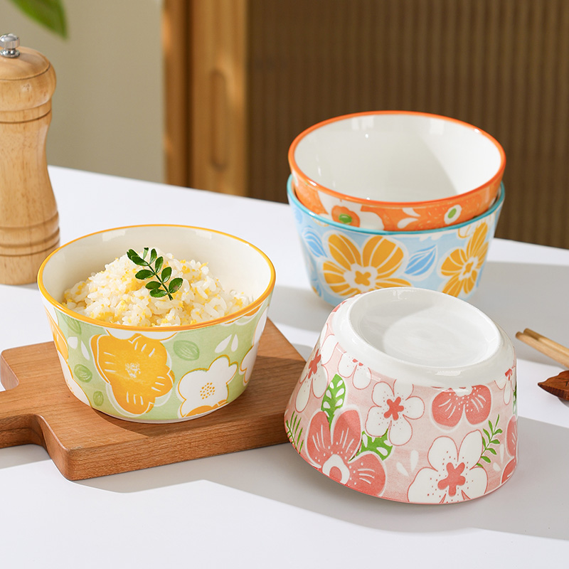 4.8英寸4只装瓷碗中国风釉下彩家用纯色吃饭碗日式碗陶瓷餐