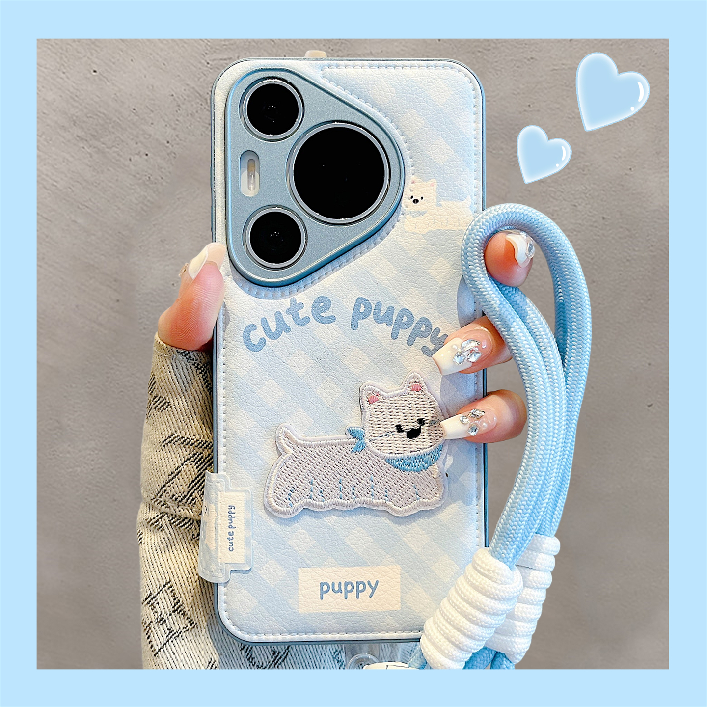 适用华为pura70pro手机壳可爱刺绣小狗pura80pro皮质mate70/60pro