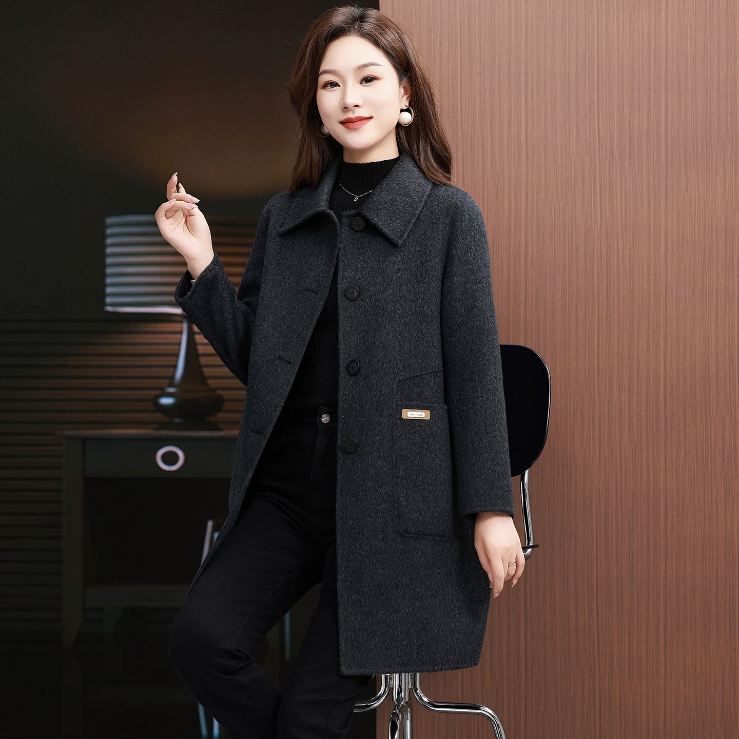 双面绒羊毛大衣女款2025新款气质高级洋气中长款秋冬妈妈毛呢外套