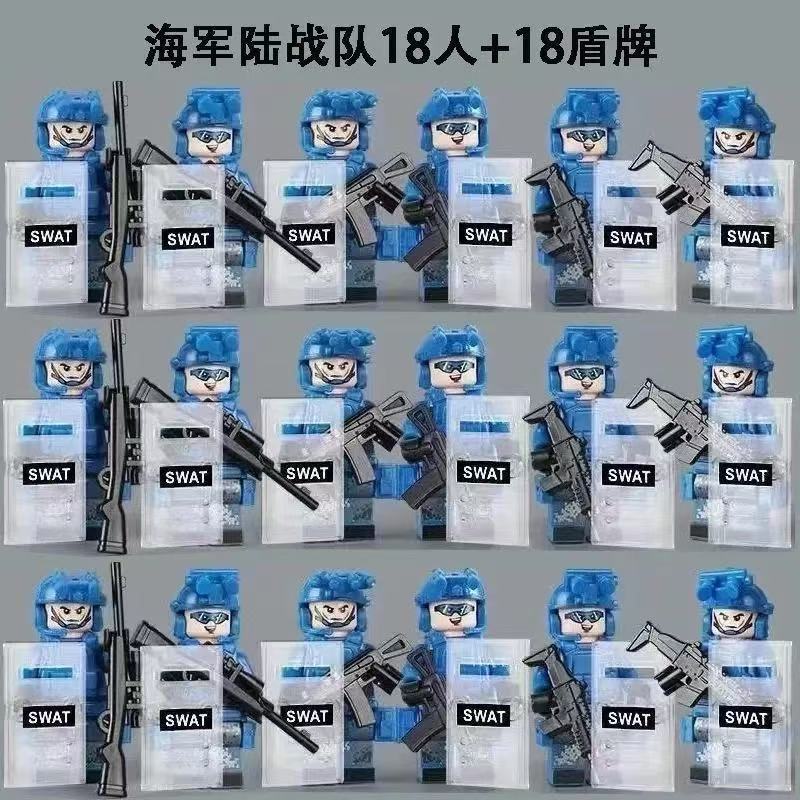 清仓中国军事积木人仔特种兵幽灵特警海军系列特警积木人仔玩具