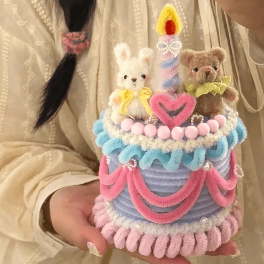 扭扭棒小熊蛋糕盒diy手工自制照片盒心意送朋友闺蜜生日礼物材料