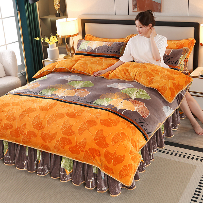 加厚加密加绒牛奶绒四件套8~9斤柔软亲肤被套床裙双面绒床上用品