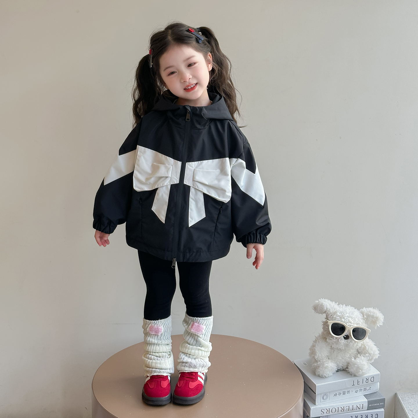 女童蝴蝶结外套春秋款洋气小女孩时髦女宝宝连帽上衣小童拉链衫潮