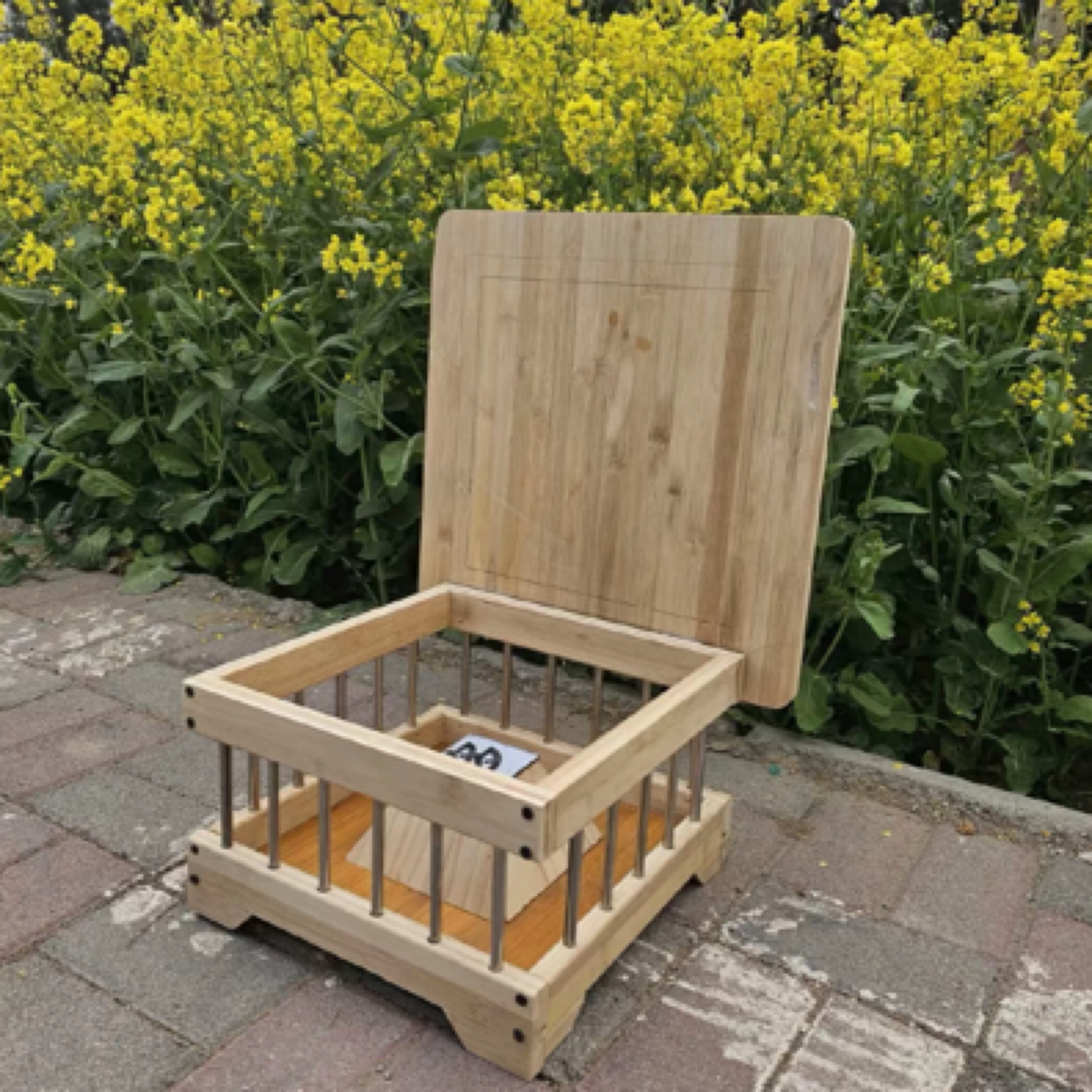 结实耐用的全竹木多功能鸽子食盒方形四方喂食器保健砂盒