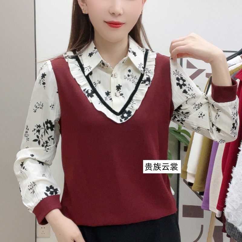 拼接假两件衬衫时尚洋气百搭小衫长袖