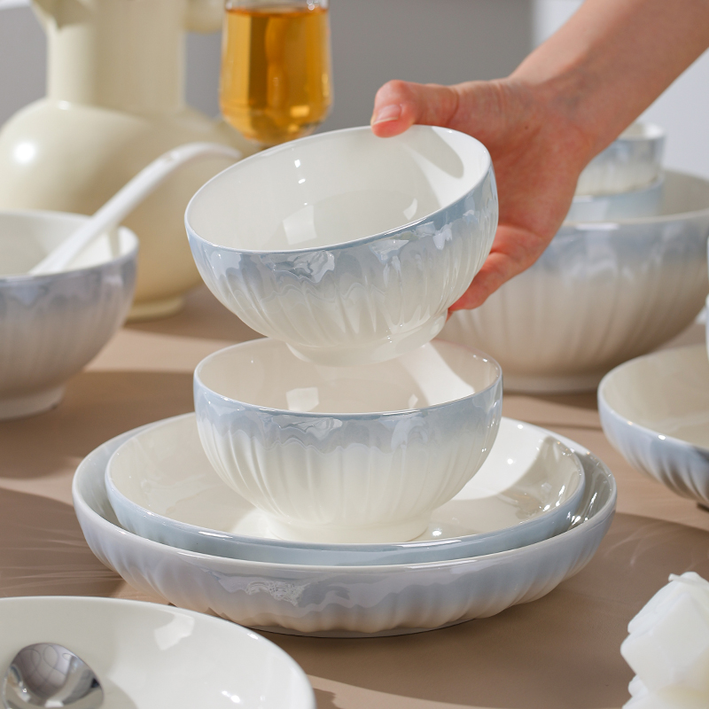 【洛可可】渐变蓝10件套 法式优雅家用釉下彩工艺碗防烫饭碗套装