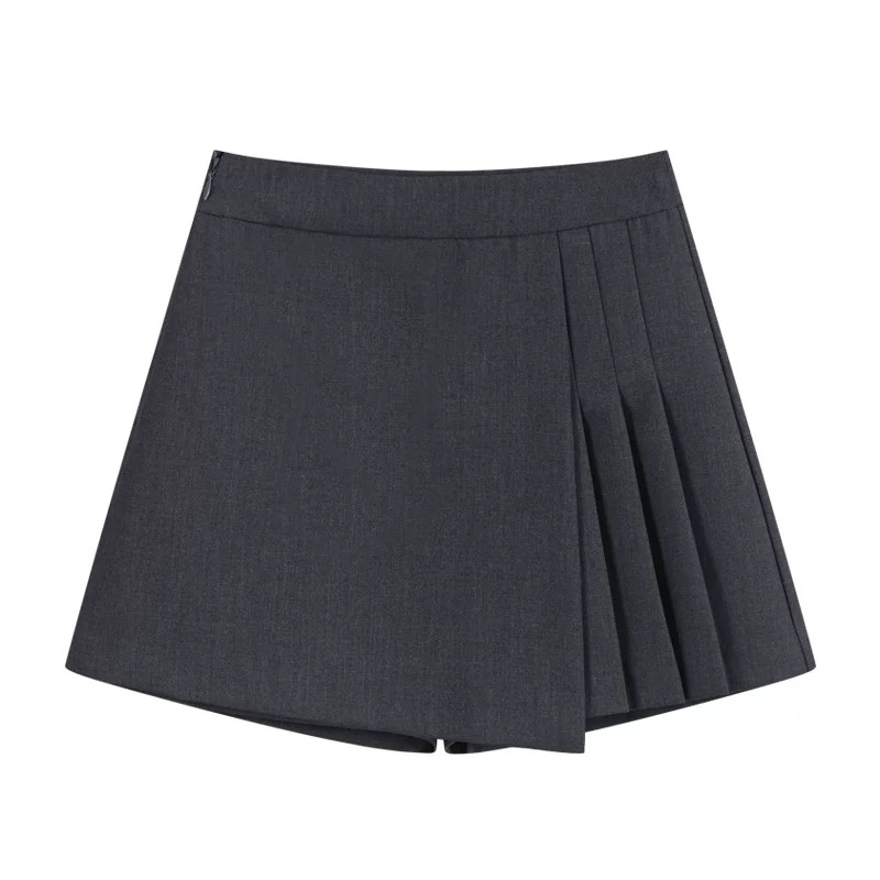 灰色西装裙裤女短裤2025春夏外穿高腰气质百褶裙不规则休闲A字裤