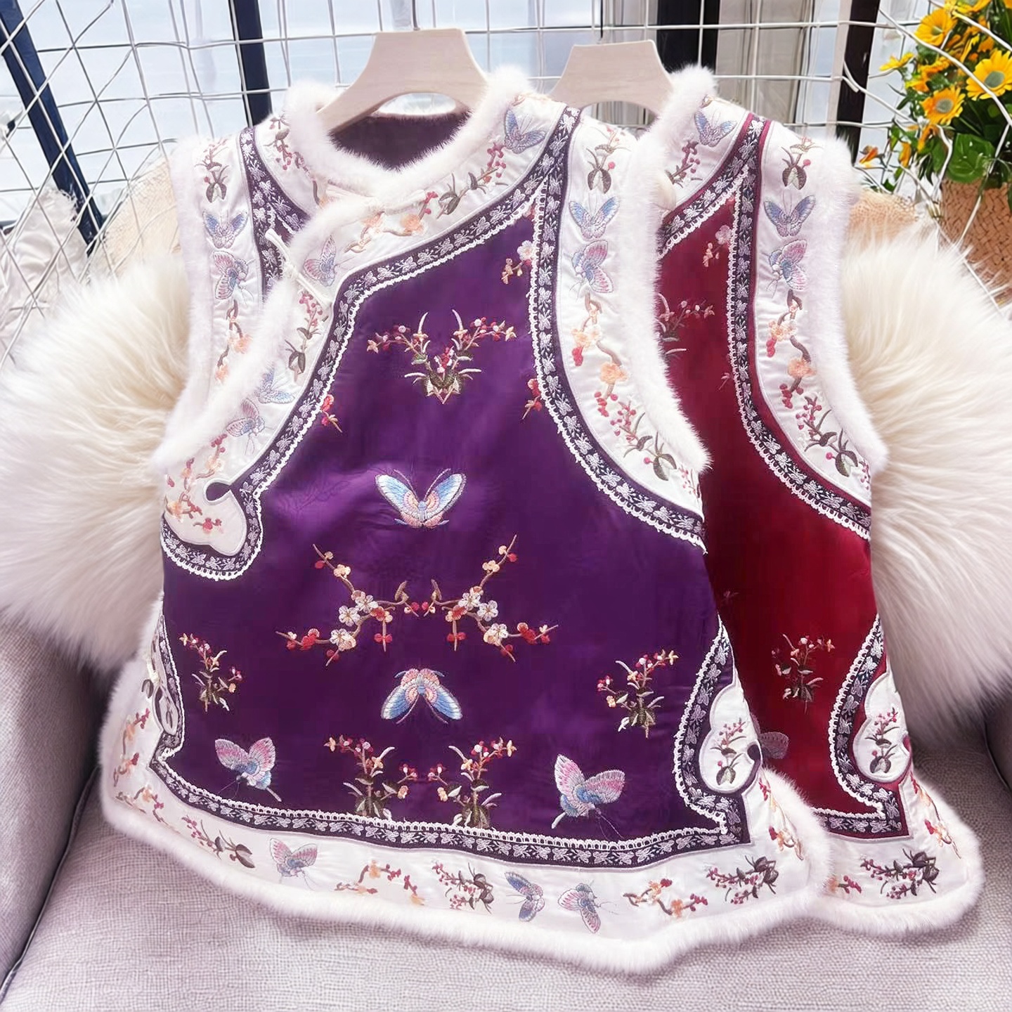 蝶恋花非遗苏绣新中式重工刺绣加棉马甲毛毛边盘扣坎肩百搭坎肩73