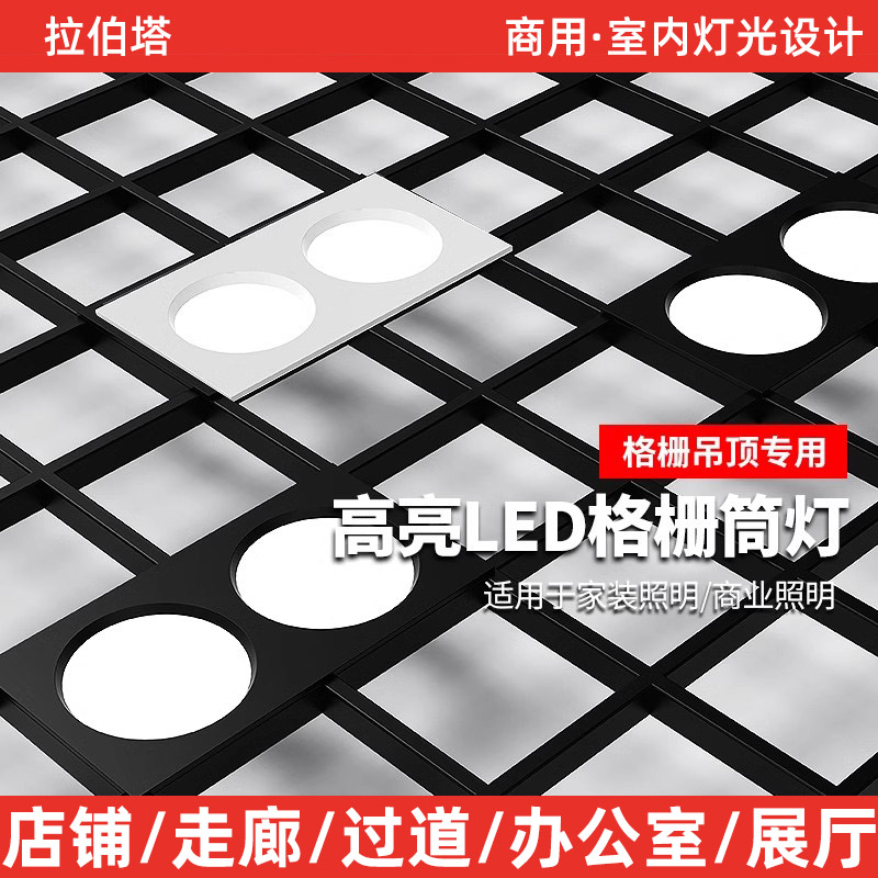 led格栅灯15x15铝网格吊顶双头10*20黑色葡萄架专用方形筒灯射灯