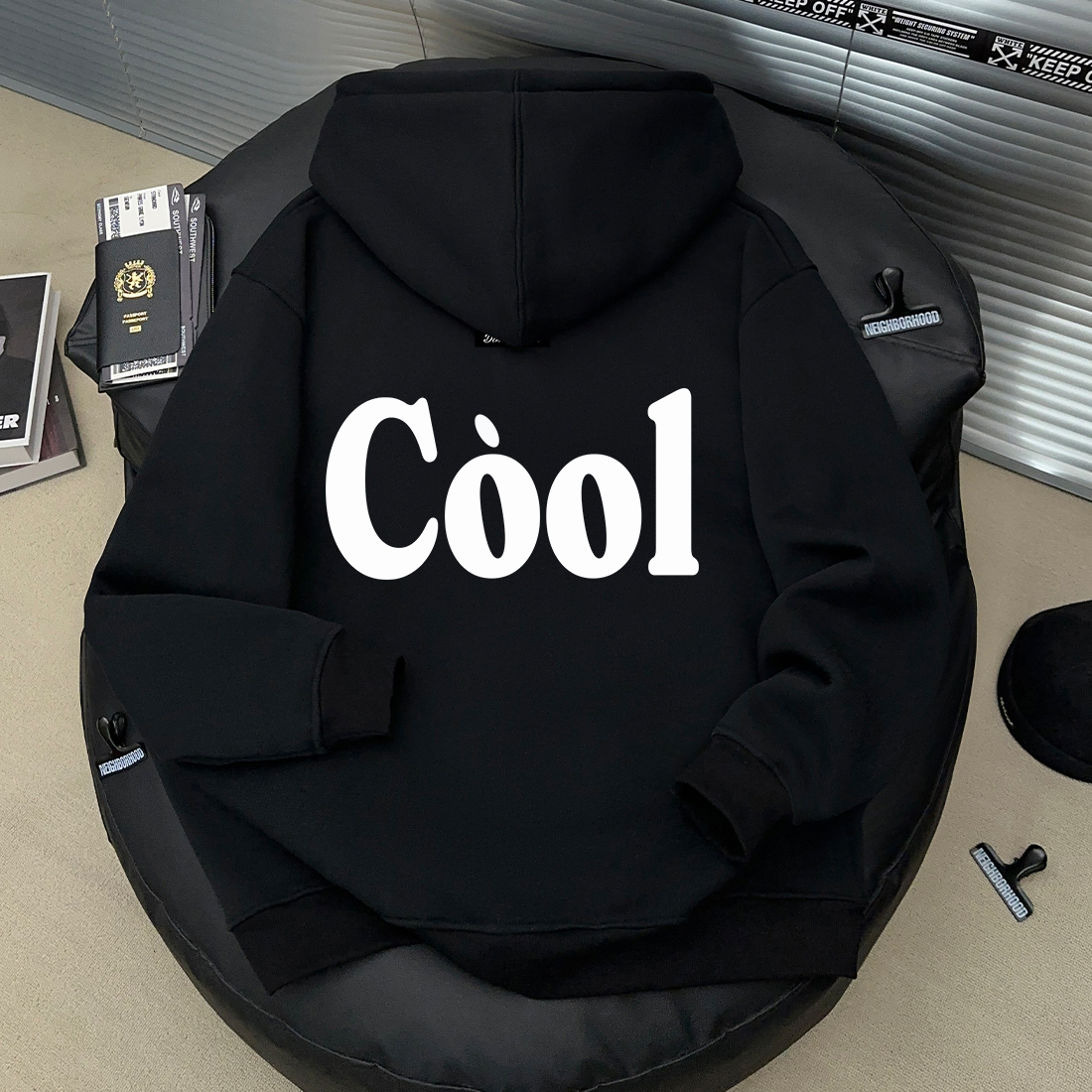 美式简约潮流字母印花外套秋冬季男女开衫连帽拉链藏青色休闲卫衣