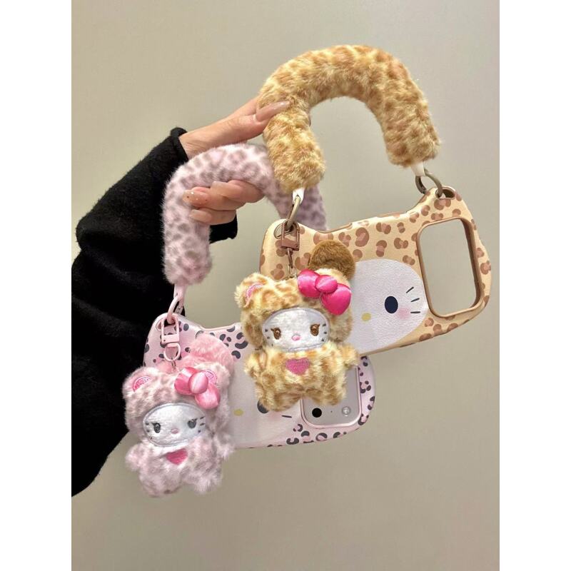 韩系复古粉黄豹纹猫咪表情适用ihone17promax苹果16p手机壳15新款