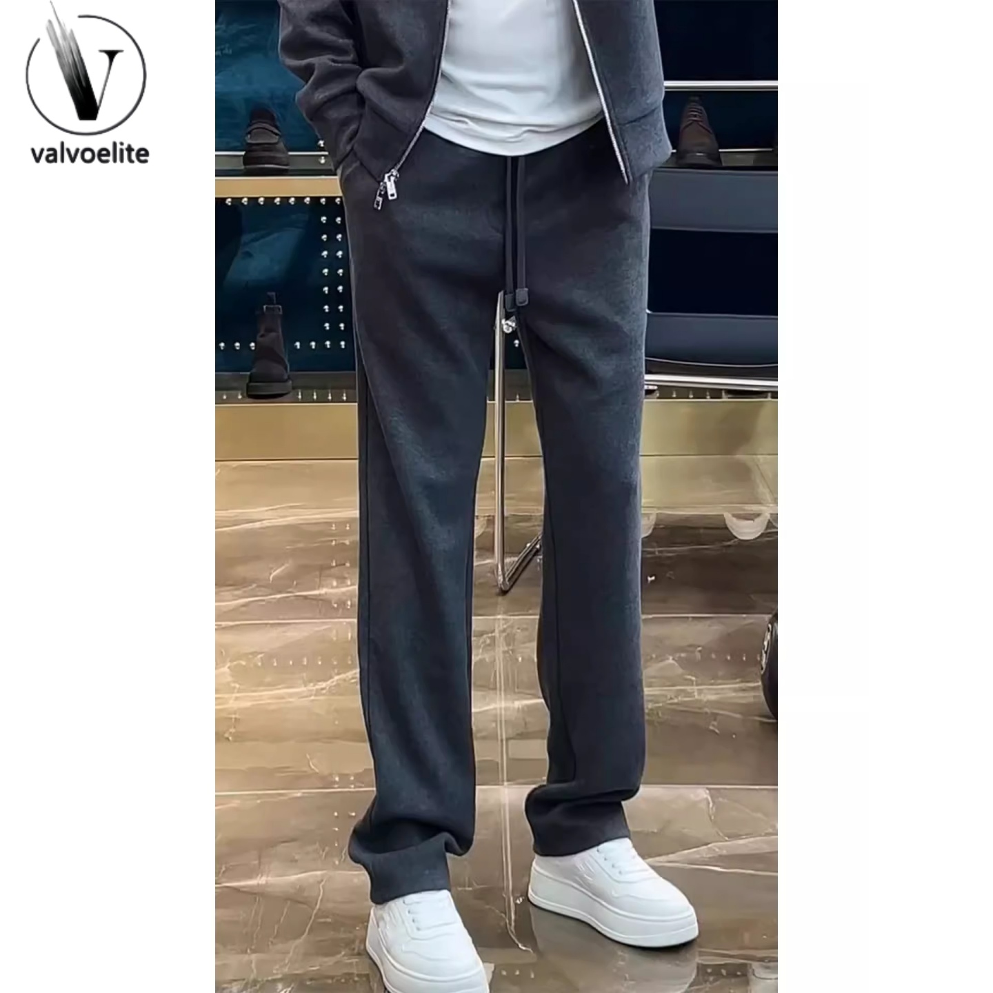 痞帅慵懒风休闲裤男士秋季宽松舒适运动长裤百搭简约针织直筒卫裤