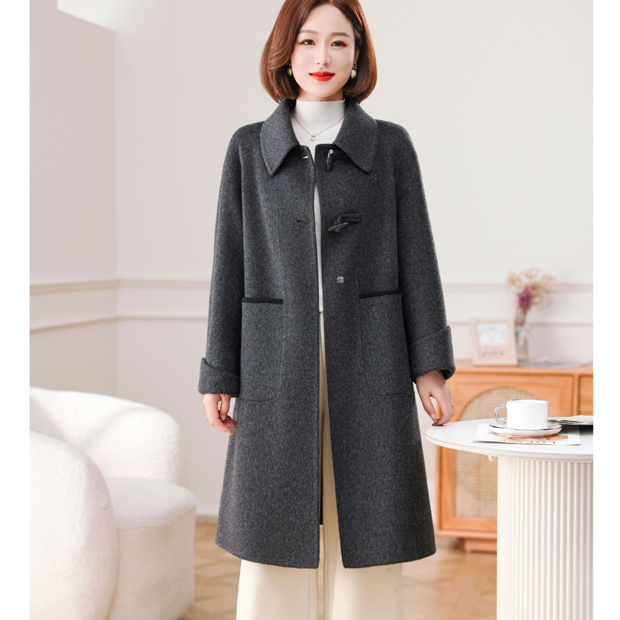 ziyang/孜洋双面呢大衣女装气质时尚减龄中长款女士冬季毛呢5238