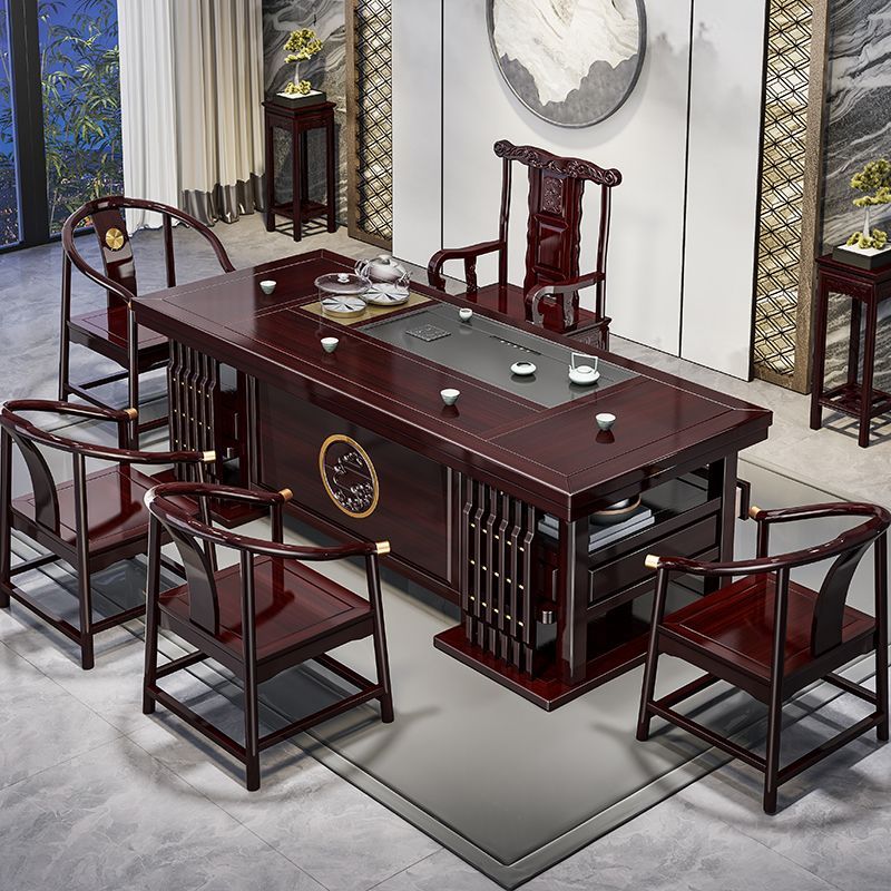 高档中式实木红木家用新款客厅功夫仿古茶桌一体一整套简约茶几家