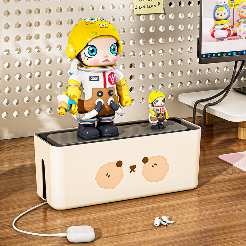 可爱客厅桌面创意插排座整理盒桌面插线板充电器遮挡集线盒插座盒