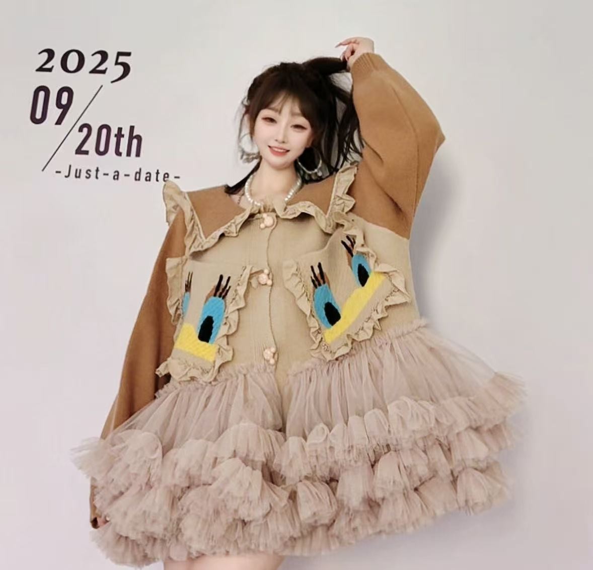 0122【熙妮潮牌】泰潮韩系甜美可爱套头海军领秋冬长袖咖色卡通毛衣