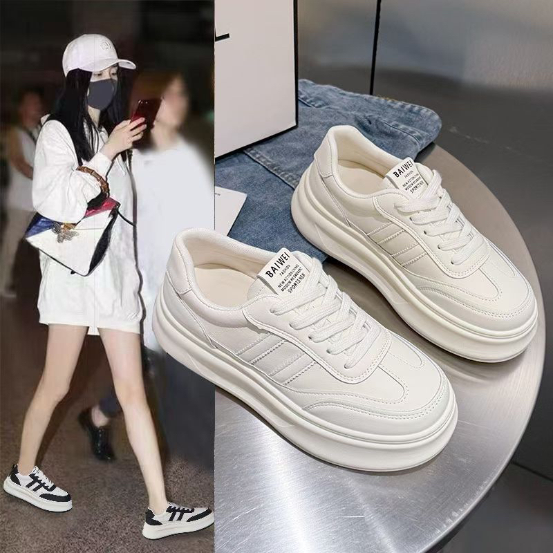 小白鞋5CM女2025年新款厚底板鞋百搭学生休闲松糕鞋运动鞋春秋冬