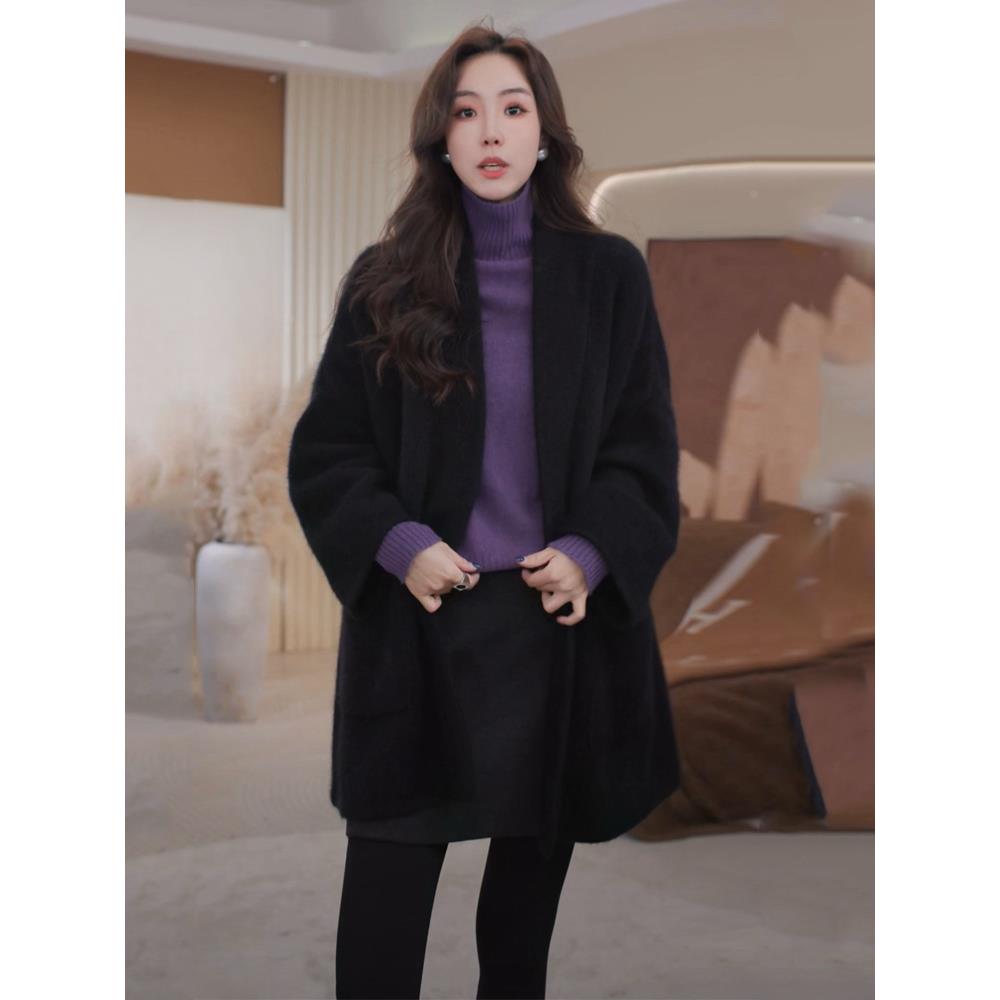 韩剧女三件套，冬季流行款，小香款，加厚中长针织开衫