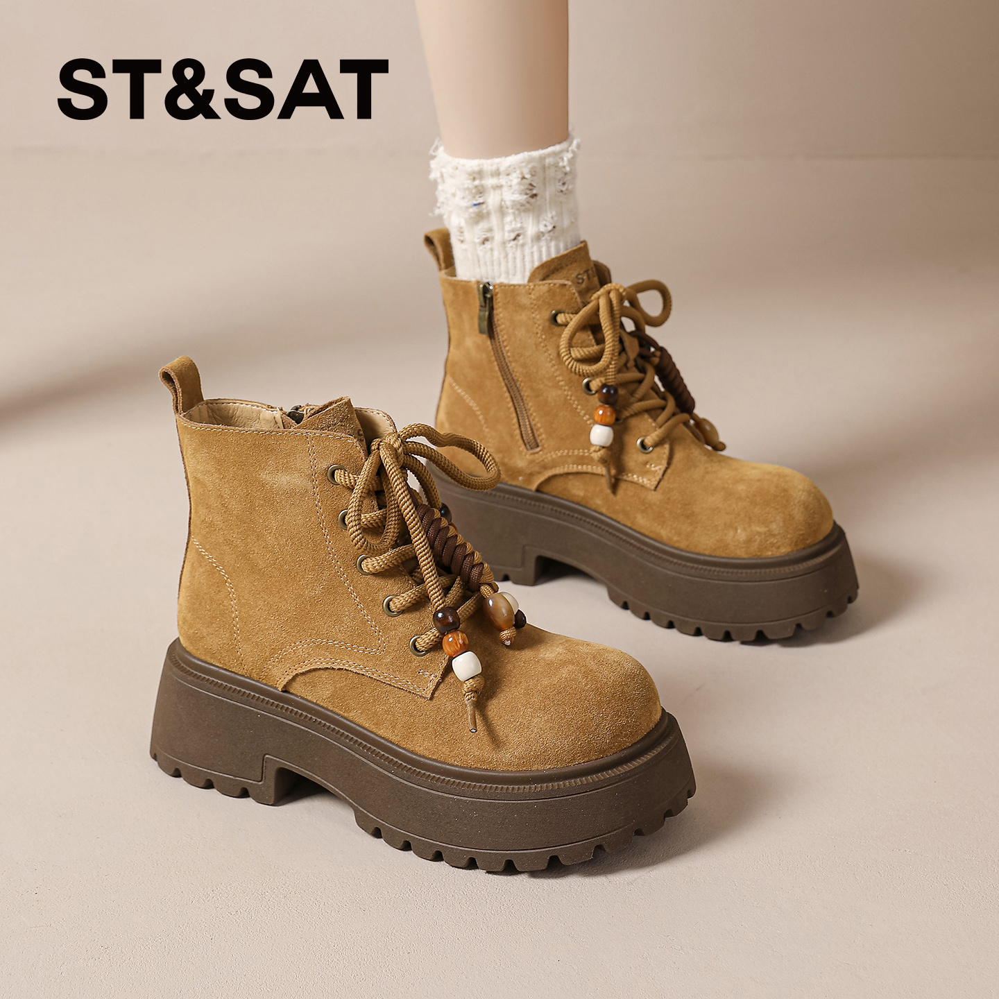 星期六复古马丁靴女款2025秋冬款英伦短靴厚底休闲鞋显腿长时装靴