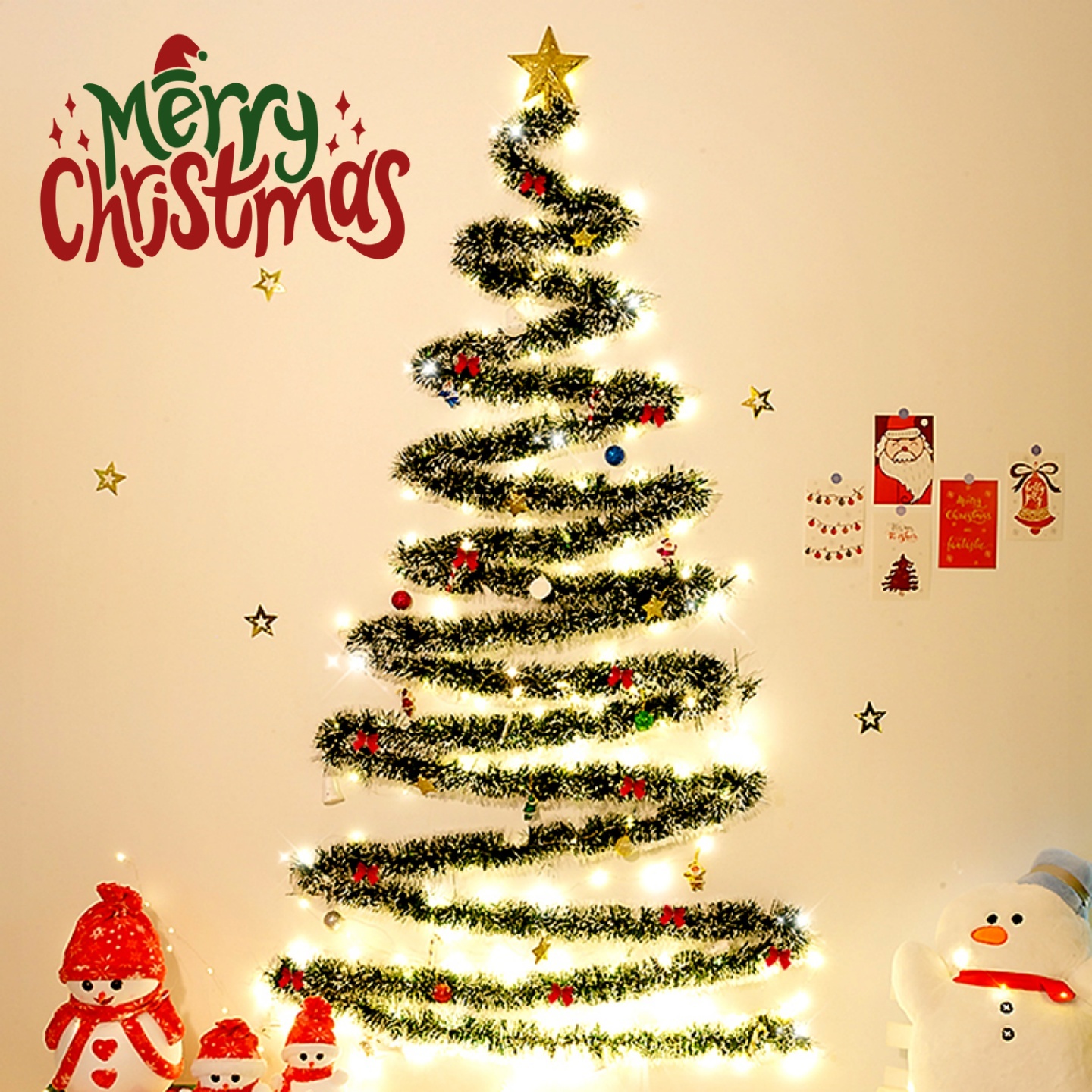 圣诞藤条毛条手工diy圣诞树材料包装饰灯氛围布置背景墙圣诞装饰