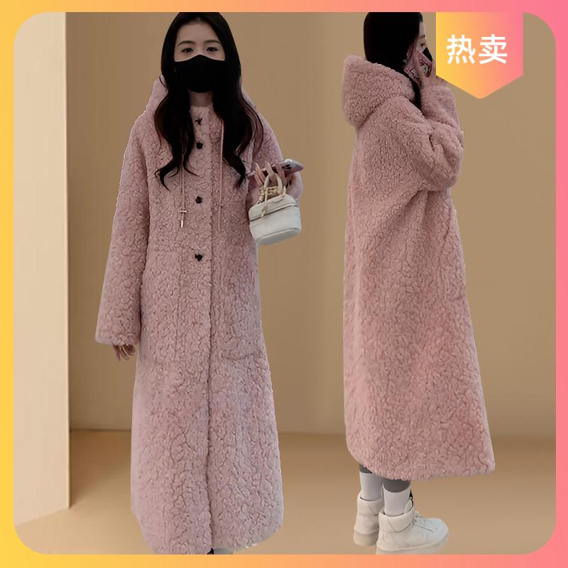 2025秋冬新款加厚保暖连帽毛毛外套女温柔风减龄显瘦皮毛一体大衣