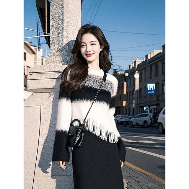 秋冬穿搭秋季穿搭温柔系穿搭秋冬洋气欧货潮时髦高级感黑色针织毛