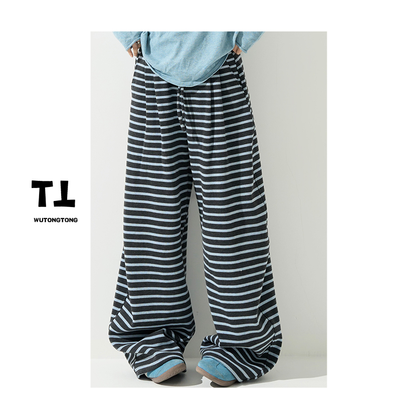 10/19【魔法学徒】秋冬季加绒条纹休闲裤女宽松阔腿裤韩版长裤62817