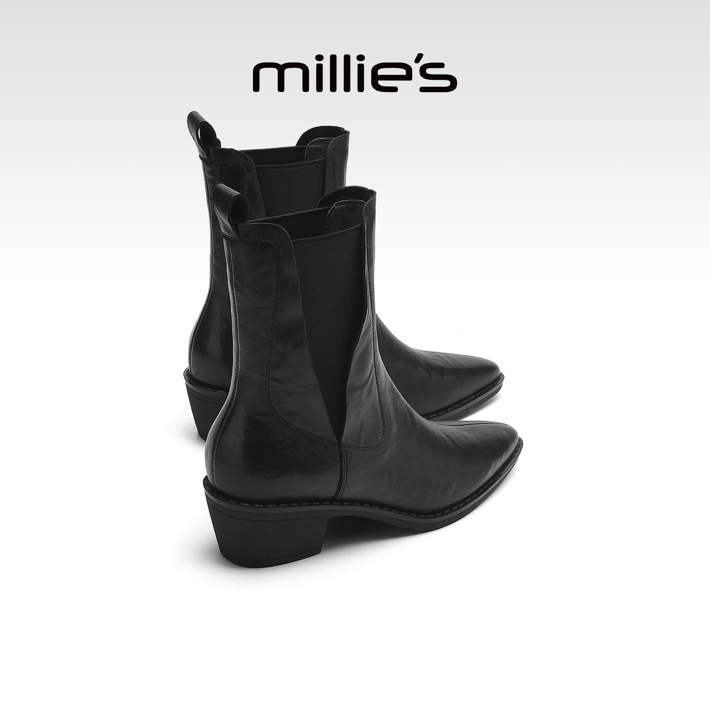 millies妙丽女鞋2025年冬季新款真皮加绒瘦瘦靴切尔西靴时装短靴