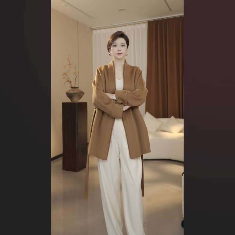 极简老钱风松弛感高奢女士保暖显瘦设计师款双面羊绒外套25030